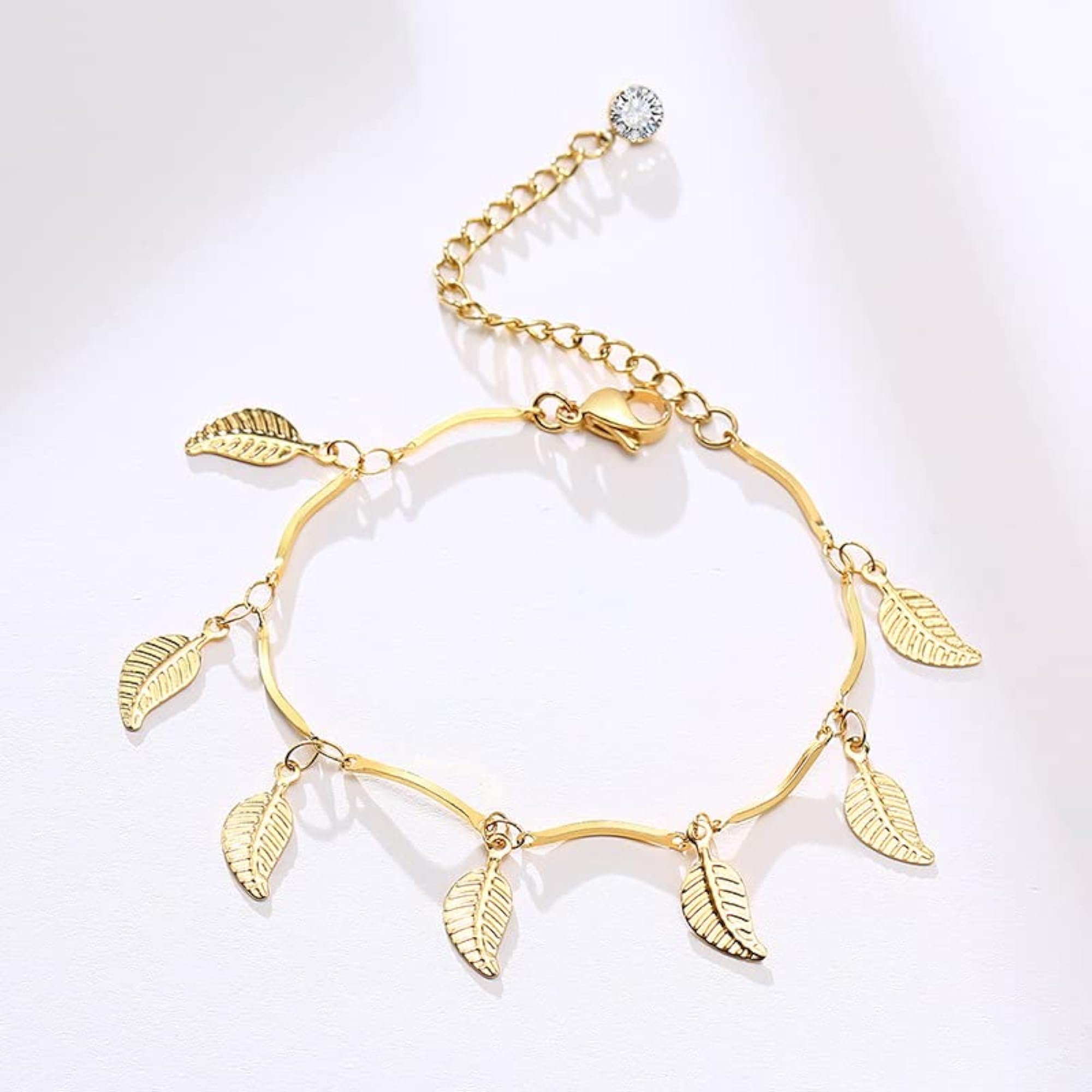 Women's Adjustable Gold Colour Leaf Design Stainless Steel Anklet