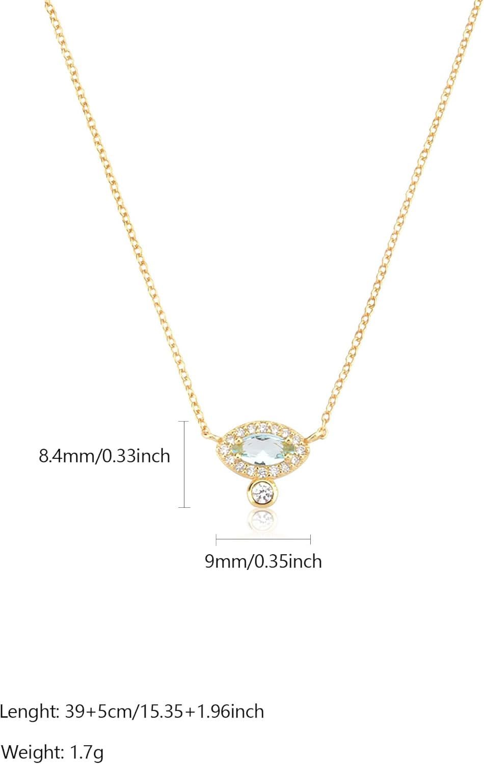 SUYACS 925 Sterling Silver Marquise Cubic Zirconia Necklaces for Women Dainty 14k Gold Plated Solitaire Blue Eye Shaped Crystal Diamond Pendant Necklace Rhinestone Chain Jewelry Gifts for Mom - Image 4