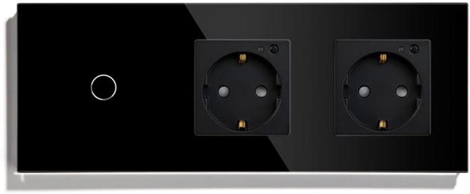 ZMIN WiFi Smart Wall Socket EU Outlets Light Switch Touch Crystal Glass Panel Wireless Remote by Voice Control Tuya Black 1Gang 2 Outlet