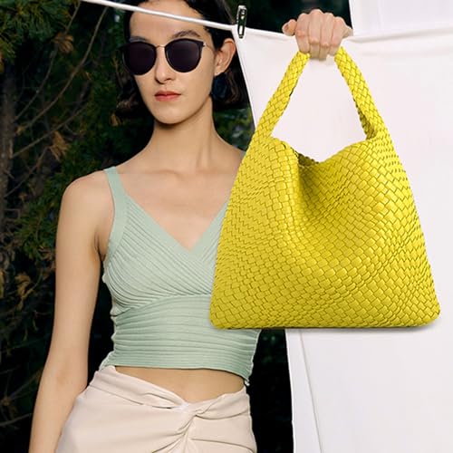 Image of Woven Tote Bag for Women with Purse, Vegan Leather Hobo Bags Large Handmade Underarm Shoulder Bag