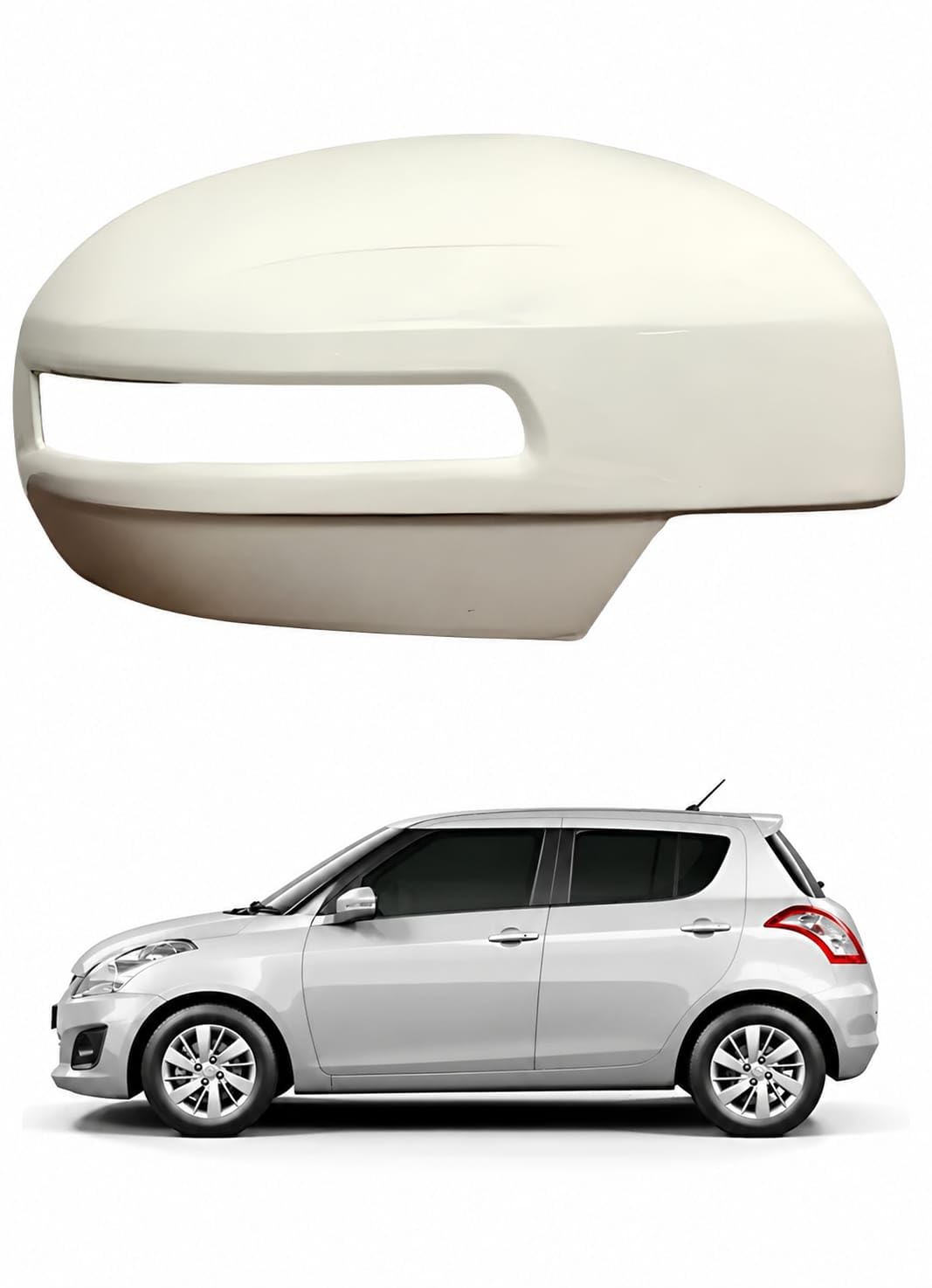 Side Mirror Cover with Indicator Cut for Maruti Suzuki Swift 2011-2017, Right Side, White-picture-16