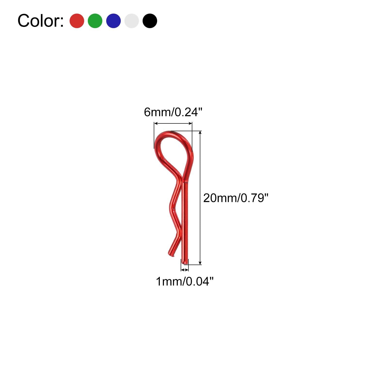 MECCANIXITY 50pcs 30-Degree Angle RC Body Clips Bent Springy R Pins 20x1.0x6mm for All 1/8 1/10 1/12 Scale Model RC Car Crawler Replacement(Multicolor)