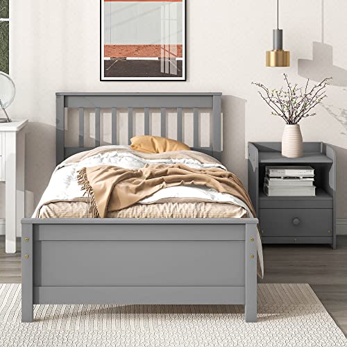 Citylight Twin Size Platform Bed With A Nightstand, Wooden Twin Bed Frame With Headboard And Footboard For Kids, Teens, Adults, No Box Spring Required (Twin, Gray) #TOP28