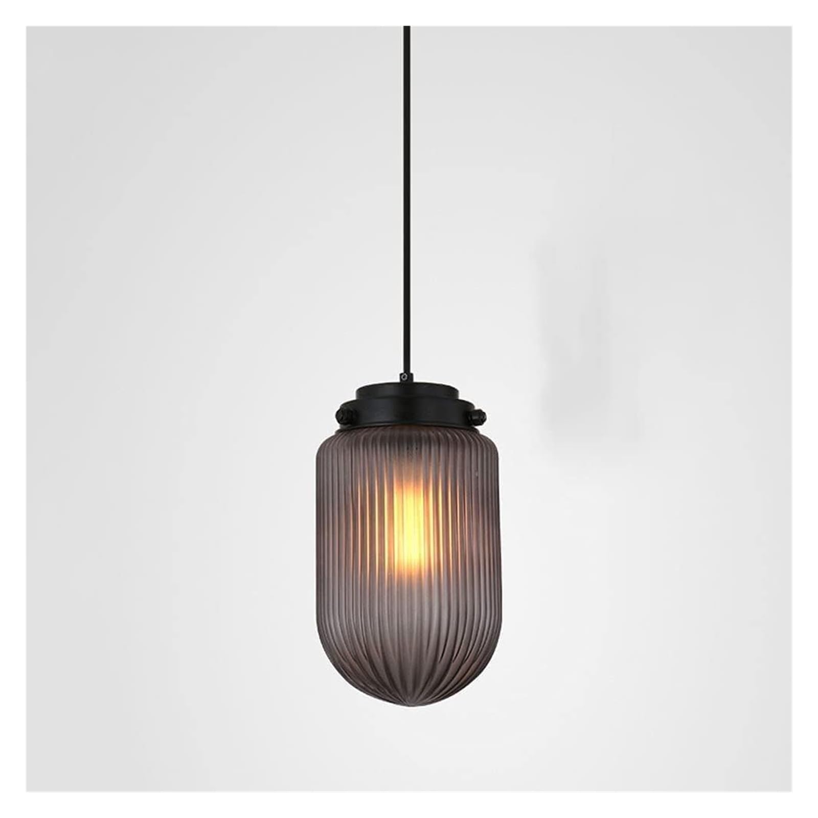 Chandelier Classical Striped Lampshade Suspended Chandelier, Glass Metal Pendant Lamp, E27 Adjustable Height Ceiling Hanging Light, Luminaire Kitchen Island Dining Table Lighting ( Color : Gray )