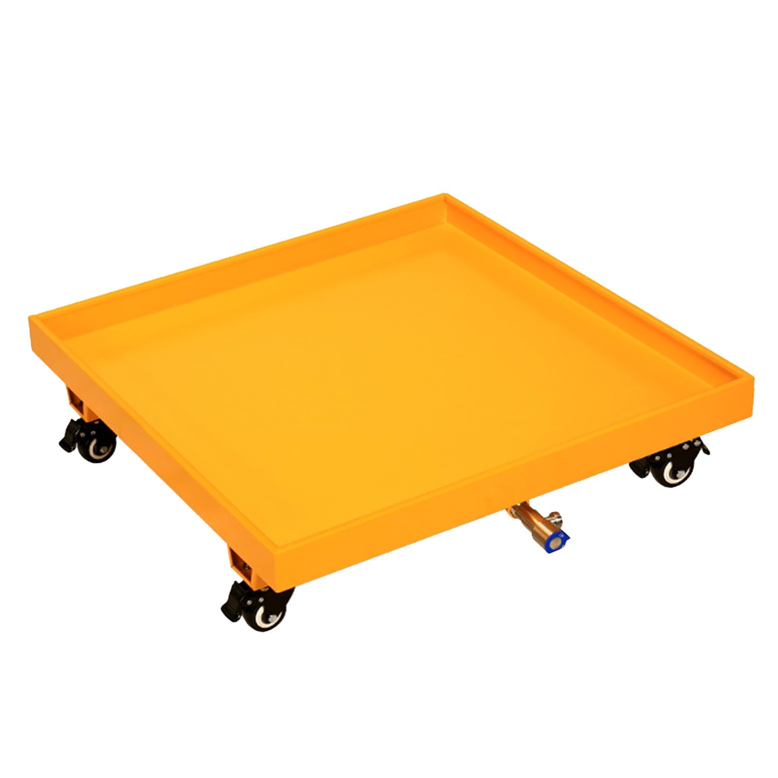 SGKOMN Industrial Spill Containment Tray with Drain Outlet, Leakproof Solution for Oil Tanks, Paint Buckets in Warehouses, Garages, and Kitchens, Yellow(wheels)-65x65x15CM