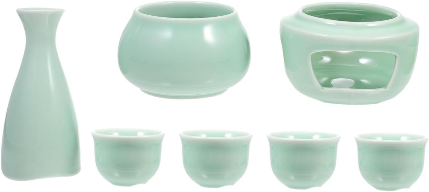 Japanese Style Wine Warmer Set Ceramic Sake Cups Dispensers White Ceramic Kettle Storage Holder