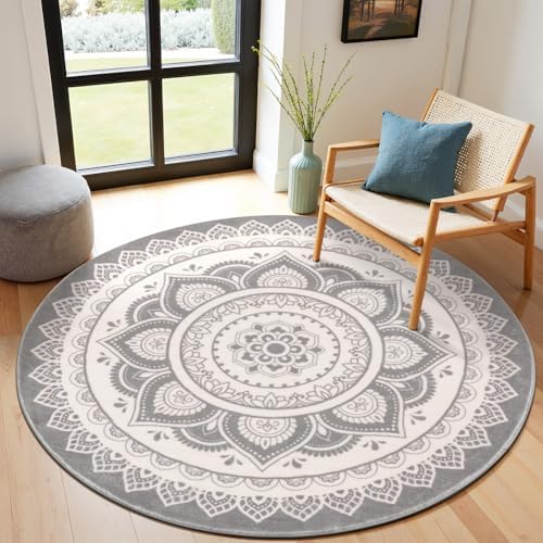 SHACOS Tapis Rond 120 cm Lavable en Machine Tapis Salon Rond Vint...