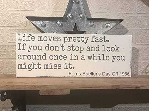 UFunhome Life Moves Pretty Fast Ferris Buellers Day Off 1986 Wooden Wall Wood Plaque Sign Movie Quote image 2