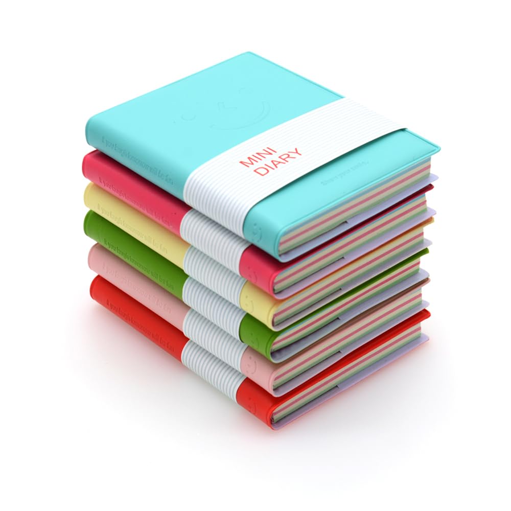 QUMENEY 6PCS Mini Notebook Portable Diary Candy Colors Pocket Note Book Small Memo Pads Travel Notepads with PU Leather Case 10.5 x 8cm/ 4 x 3inch 100 Pages 6 Colors (Small)