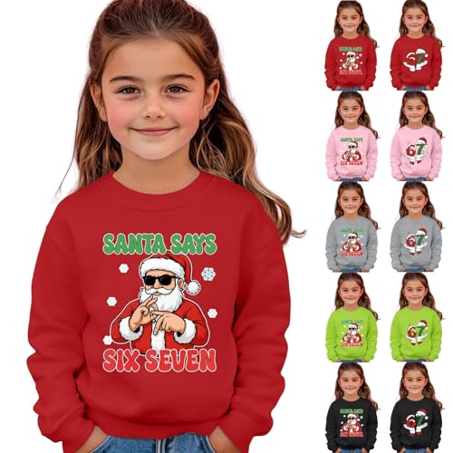 Funny 6 7 Shirt Red Sweatshirts Funny Costume Boy Size 7 Christmas Six Seven 67 Meme Gen Alpha Slang Kids 6 7 Santa Says Xmas Meme Warm Costume Boys Girls Printed Crew Neck Sweatshirt