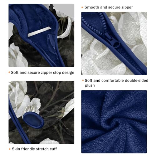 White Roses on Dark Background Toddler Fleece Jacket Girl Boys Hooded Fleece Jacket Coat Warm Outwear Zip-up 3-10T3