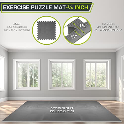 Image of ProsourceFit Weaved Pattern Extra Thick Exercise Puzzle Mat -inch, EVA Foam Interlocking Tiles for Protective, Cushioned Flooring for Home and Gym Equipment; Grey, 96 SQ FT, 24 Tiles