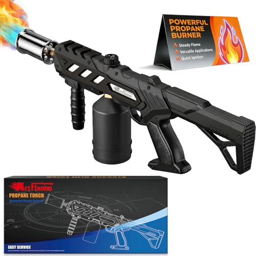Powerful Propane Torch with Detachable Design Kitchen Blow Torch Gun with Adjustable Flame Torch Burner Flamethrower for BBQ Charcoal Lighter Campfire Weeding (Tank Not Included)