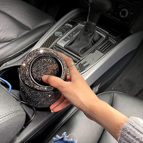 Image of Bling Rhinestone Auto Garbage Can Car Trash Can with Lid Mini Garbage Bin for Automotive Car, Home, Office, Kitchen, Bedroom (B)