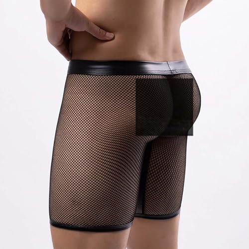 Men's Fishnet Patchwork Erotic Boxer Briefs, Night Club Party Sexy Lingerie Panties4