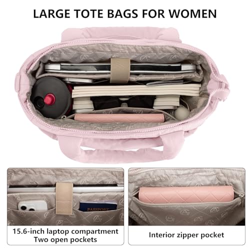Image of Puffer Tote Bag for Women Quilted Nurse Bag Lightweight Work Bag for Teacher Travel Handbag with Multiple Pockets