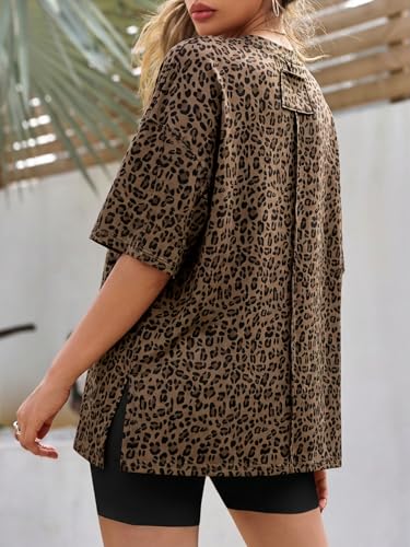 Image of Tankaneo Womens Oversized Tshirts Summer Casual Short Sleeve Crew Neck T Shirt Loose Fit Side Slit Tee Tops
