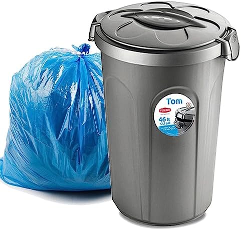 HomeCentre 46L Large Plastic Outdoor Dustbin with Locking Lid, Grey