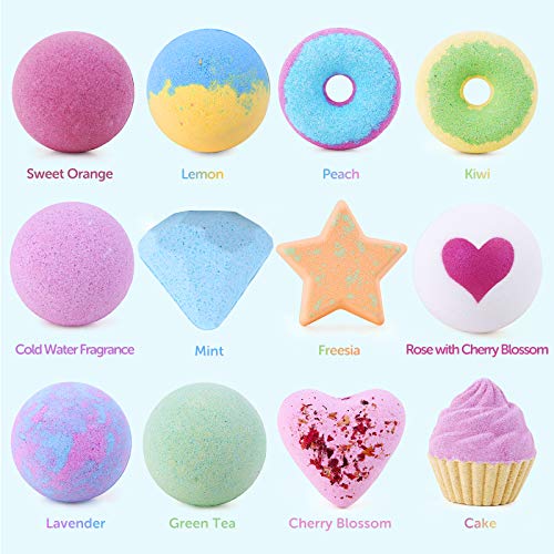 12Pcs Bath Bombs, Bath Bomb Gift Set Bubble Bath For Women New Year Relaxation Gift For Her Essential Oil Bath Bombs With Natural Dry Flowers And Bath Sponge For Moisturizing Skin #TOP3
