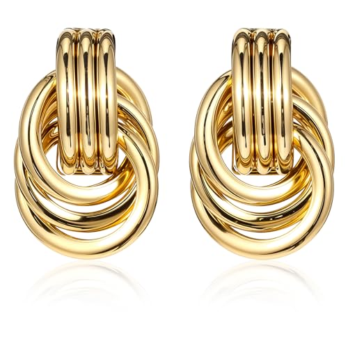 JIEYAO Orecchini Pendenti con Nodo,Orecchini Ipoallergenici in Ottone Appesi Orecchini a Goccia Grossa Placcati in Oro Orecchini a Cerchio Grosso Orecchini Dichiarazione Gioielli Vintage di Moda Donna