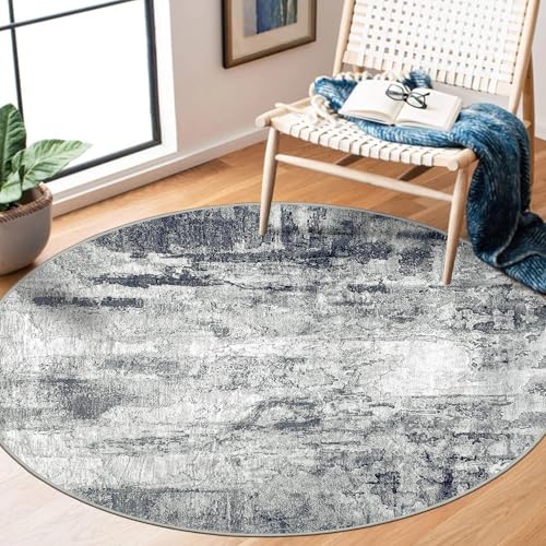 Capslpad Modern Abstract Round Rug ø135cm Washable Living Room Rug Non-slip Soft Carpet Short Pile Faux Wool Boho Art Floor Carpet for Living Room Bedroom Home Office Dining Room Kitchen Decor, Gery