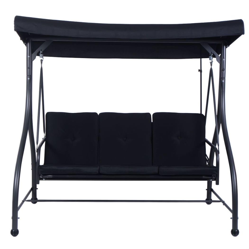 SFAREST 3 Seater Swing Chair, Hammock Bench Garden Swing Seat with Adjustable Canopy and Cushions, Outdoor Hanging Rocking Chair for Balcony Backyard Poolside (Black) — image 1