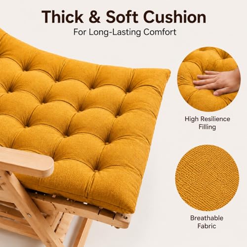 Image of KYNE Rocking Chair Cushion 18 x 50 Inch Thick Tufted Chair Cushion with Backrest and Seat Pad Soft Premium Fabric Polyester Filling Non Slip Indoor Outdoor Rocking Chair Replacement Cushion (Yellow)