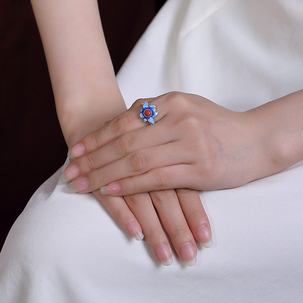 Ring Aus 925Er Sterlingsilber, Sterling Silber Ringe Frauen 925 Lotus Verstellbare Ringe Retro Nationalen Stil Verstellbare Sterling Kleid Ringe Verlobungsring Geschenke Für Männer Mädchen Frau E