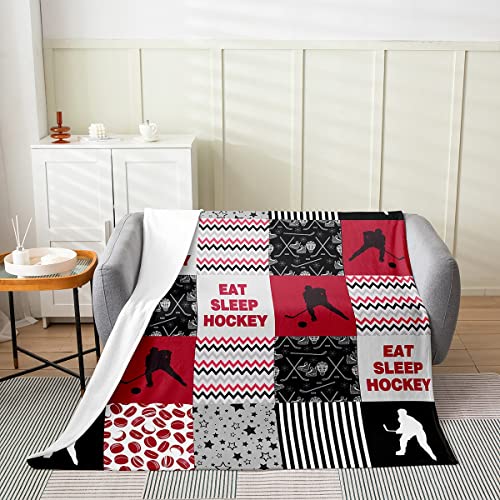 All Season Ice Hockey Bed Blanket Kids,Hockey Player Hockey Punk Red Plaid Fleece Throw Blanket Fuzzy Blanket For Kids Boys Girls,Microfiber Plush Blanket Winter Sports Room Decor Baby 30"X40" #TOP18