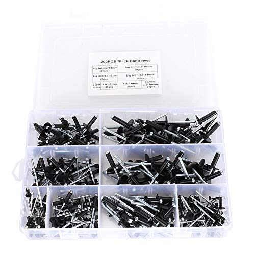 Rivets aveugles noirs x200 pour fixations solides en carrosserie et bricolage manuel