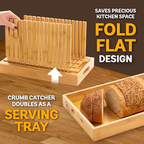 BAMBUSI Bread Board - Bamboo Adjustable Bread Slicer