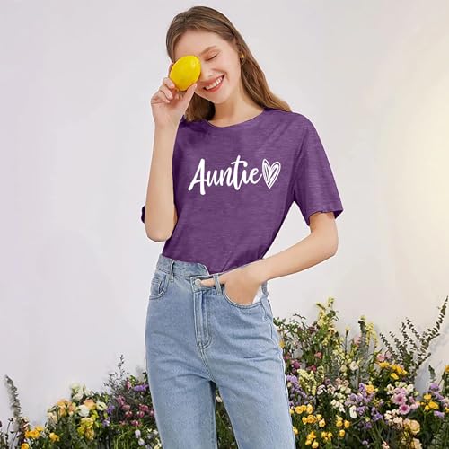 Image of Auntie Women Warm Lovely Love Print Blessing Holiday Summer Ladies Women Casual Short Sleeve T-Shirt.
