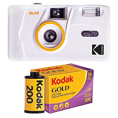 Kodak Reusable Ultra M38 35mm Film Camera - Fixed-Focus and Wide Angle - Easy to Use and Compatible - Manual Film Winding and Rewinding Built-in Flash - Best Gift (Camera+1 ROLL Film, White)
