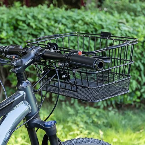 CXWXC Front Bike Basket with Handle– Detachable Bicycle Basket for Groceries, Commuting, Shopping – Heavy Duty Wire Basket with Mounting Kit for Beach Cruiser City Commuter - Thumbnail 5