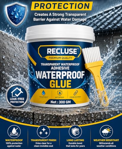 Image of RECLUSE Transparent Waterproof Glue 300gm with Brush, Roof Leakage Crack Seal Agent Roof Water Leakage Solution Water Proof Glue For Wall, Ceramic,Stone, Glass,Bricks, Tile,Plastic,Metal