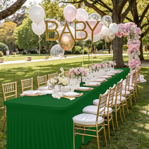 Image of Smiry Spandex Elastic Fitted Table Cloth Skirt for 4FT Rectangle Table | Stretch Washable Table Cloth, Banquet Table Cover for Wedding, Party, Indoor & Trade Shows, (Emerald Green, 48Lx24Wx30H)