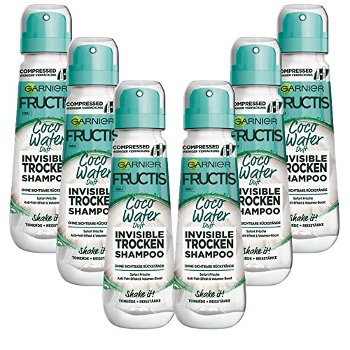 Garnier Fructis Invisible Shampoo a secco – per capelli grassi e piatti, rinfresca i capelli con effetto anti-grasso & volume Boost, Coco Water, 6 x 100 ml