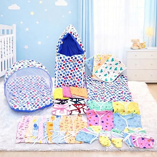 Image of Infantbond 56 In 1 Baby Products All New Born Combo|Gift Set|Essentials|Hospital Kit|Clothes|Maternity Essentials|Infant Essentials|Complete Daily Items Combo(0-6 Months) (Apple) (Blue For Baby Boy)