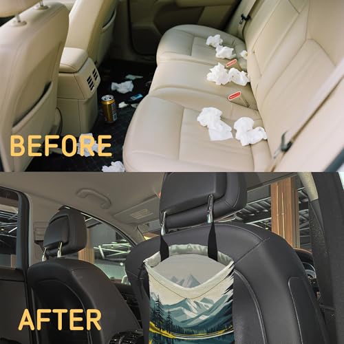 Image of Mountain Lake Car Trash Bag,Forest Tree Strap Drawstring Car Garbage Bags,Car Back Seat Organizer with Adjustable Buckle for Car Accessories