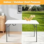 4ft Portable Folding Table, Indoor Outdoor Plastic Dining Table w/Handle, Fold-in-Half Utility Foldable Table for Camping, Picnic and Party, White - Image 3