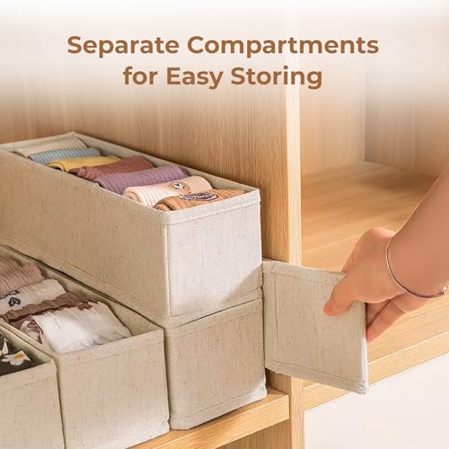 Image of HomeEssentials Drawer Organizers - Socks Organizer,Wardrobe Organizer for Socks, Bra, Panty, Lingerie,Ties Storage,Durable,Space-Saving Drawer Box for Household Use,Cotton Material (Pack Of 4), Beige
