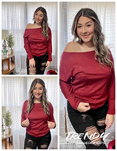 Image of Aifer Women's Off The Shoulder Tops Sexy Long Sleeve Shirts Oversized Fashion Casual Batwing Sweaters Pullover Tunic Tops