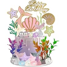 Mermaid Cake Toppers, 29pcs Mermaid Tail Decorations, Gold & White, Birthday Occasion, CAKE TOPPER, Plastic & Foam, Style B