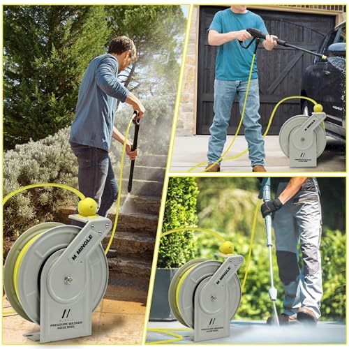 M Mingle Retractable Pressure Washer Hose Reel, 1/4" × 60ft Heavy Duty Professional Hose Reel, Auto Rewind Power Washer Hose Reel, Wall/Floor Mounted, 3600 PSI - Image 7