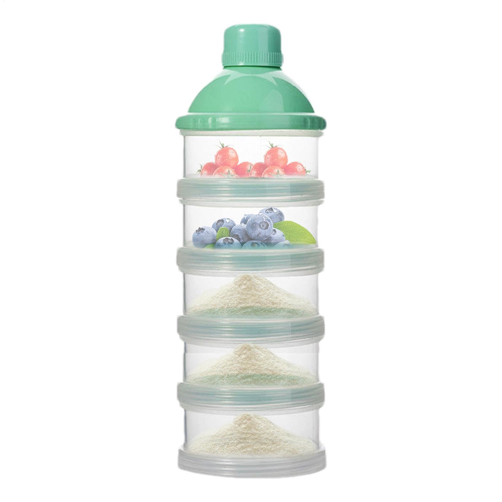 Dispensador de leche en polvo para bebé, recipiente portátil para leche en polvo, recipiente apilable de 5 capas con diseño a prueba de fugas para viajes, dispensador de leche en polvo apilable
