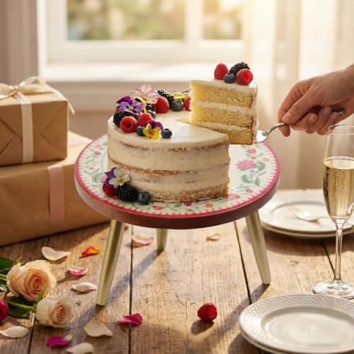 Image of RITUALISTIC Anar Pushp Collapsible Cake Stand with Metal Legs | Elegant Cake Display for Decoration & Cutting | Round Dessert Tray for Cakes, Events, Birthdays & Home Decor