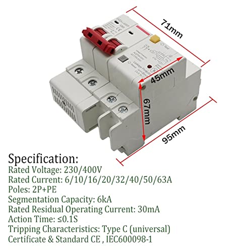 Disyuntor con sobrecarga sobretensión RCBO 32A 2P con protector de fugas MCB 2