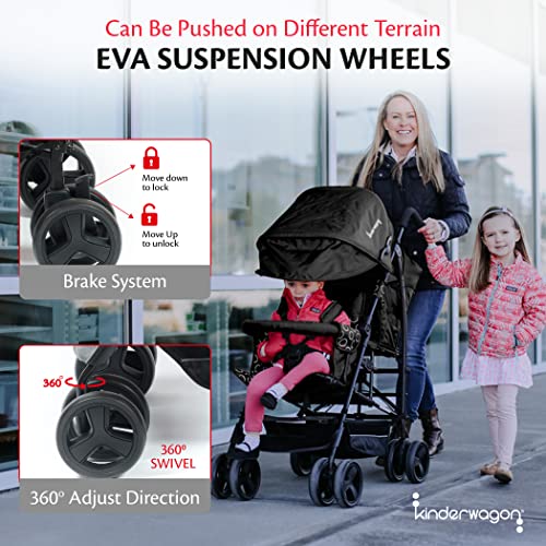 Kinderwagon Hop Lightweight Double Stroller - Umbrella Stroller, Twin Stroller Compatible With One Infant Car Seat, Smooth Infant And Toddler Double Stroller, Includes Rain Cover & Cup Holder (Black) #TOP3