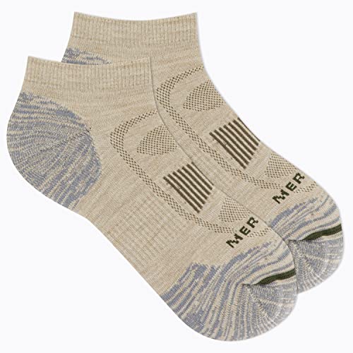 Merrell Unisex Mens And Women's Zoned Cushioned Socks - Arch Support Band Breathable Mesh Merino Wool Hiking Low Cut, Light Tan, Small-Medium US - image 2