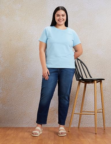 Image of Amazon Brand - Symbol Women's Loose Flared Jeans | Mid Rise | Cotton Blend Stretch | 5-Pocket (Available in Plus Sizes)